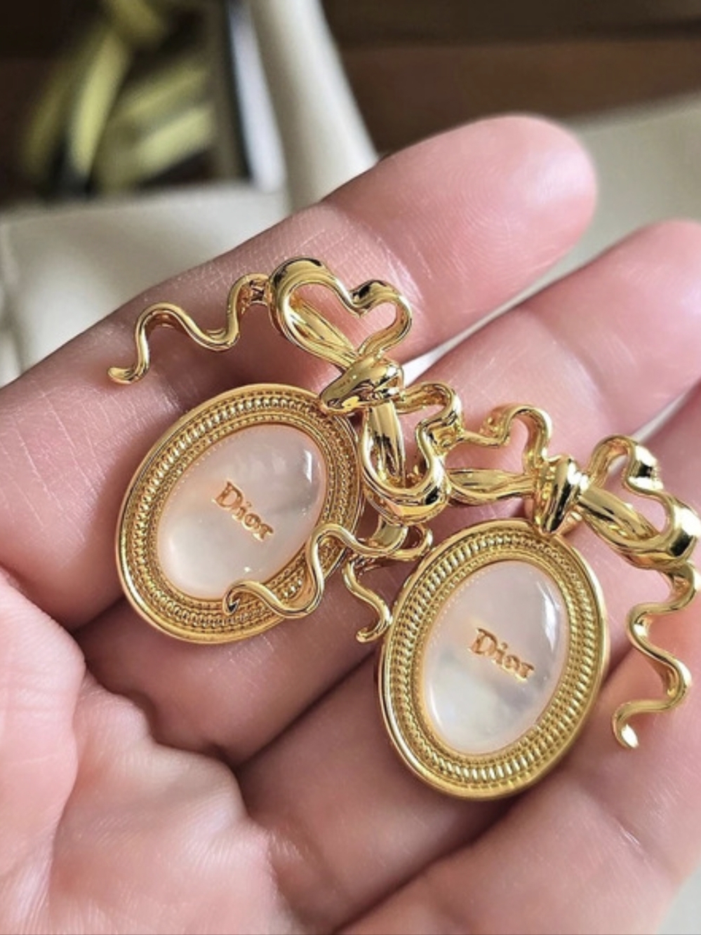 Dior Gold & White Pendant Earrings